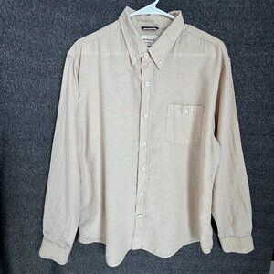 Weatherproof Vintage Men Washable Linen Beige Button Down Long Sleeve Shirt SzXL